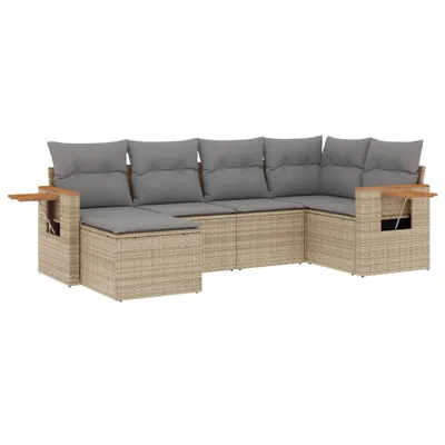 Produktbild von 6-tlg. Garten-Sofagarnitur mit Kissen Beige Poly Rattan