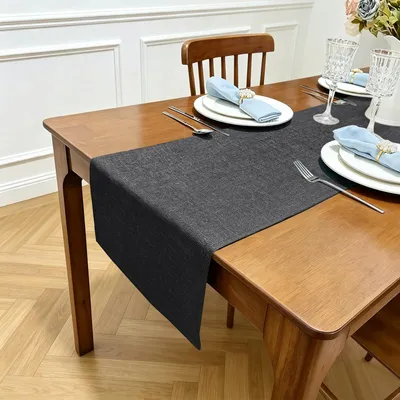 Productafbeelding van Tafelkleed - Linnenlook - Voor eettafels en decoratie - Donkergrijs - 35 x 100 cm