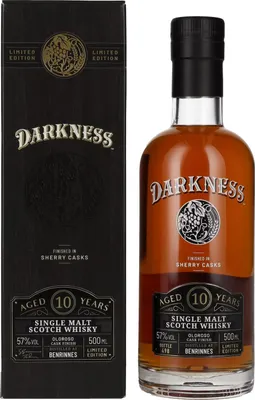Produktbild von Darkness BENRINNES 10 Years Old OLOROSO CASK FINISH 57% Vol. 0,5l in Geschenkbox