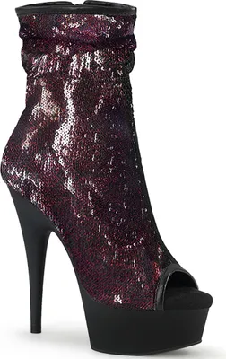 Obrázok produktu pre DELIGHT-1008SQ Pleaser Vysoké podpätky Peep Toe členkové čižmy bordové čierne s flitrami