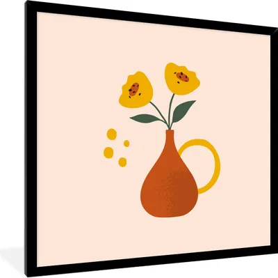 Produktbild von MuchoWow® Gerahmtes Poster Vase - Blumen - Pastell 40x40 cm - Poster mit Schwarzem Bilderrahmen Wandposter Rahmen Foto Bilder - Mit Rahmen - Wanddekoration Schlafzimmer