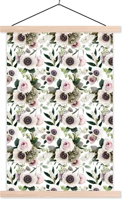 Produktbild von MuchoWow® Textilposter Blumen - Rosen - Anemone 120x180 cm mit holzfarbenen Rahmen - Textil-Plakat