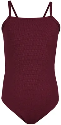Produktbild von Aquarti Mädchen Badeanzug mit Spaghettiträgern Streifen, Farbe: Jacquard Punkte Rot Braun, Größe: 152