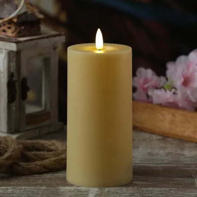 Produktbild von LED Kerze outdoor - Kunststoff - 3D Flamme - H: 17,5cm - D: 7,5cm - Timer - für Innen/Außen - creme