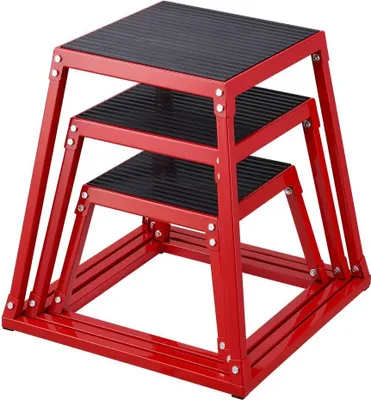 Obrázok produktu pre Sada plyometrických boxov - 3-dielna - 305/458/609 mm, protišmyková - fitness step-up box pre domáci kondičný silový tréning, tréning skokov - prenosná - červená