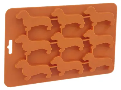 Silikon-Eiswürfelform Dackel, BPA-frei, 9 Fächer, orange