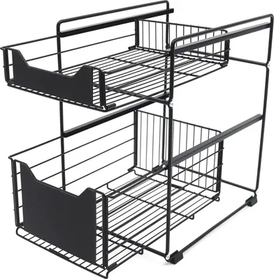 Produktbild von Küchenaufbewahrung - Unterschrank-Organizer unter der Spüle - 2 Ebenen - 2 ausziehbare Körbe - Freistehend - Eisen - Gewürzregal - Schwarz