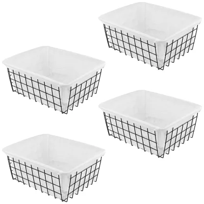 Zdjęcie produktu dla Zestaw 4 czarnych koszyków metalowych z wkładem materiałowym