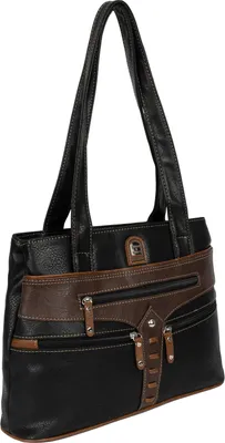 Produktbild von Damen Tasche Schultertasche Shopper Henkeltasche Handtasche Leder Optik SCHWARZ-BRAUN (15162)