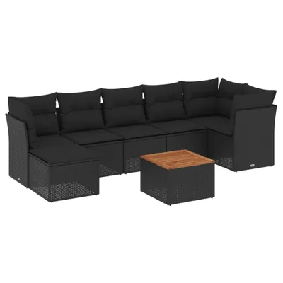 Produktbild von vidaXL 8-tlg. Garten-Sofagarnitur mit Kissen Schwarz Poly Rattan