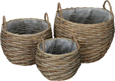 Produktbild von Korb rund mit Henkel 3erSet grau Pflanzkorb Ø23+28+35cm Pflanzschale Deko Schale