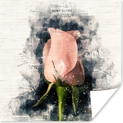 Produktbild von MuchoWow® Poster Rosen - Blumen - Rauch - Zeitungspapier 75x75 cm - Wand Dekoration