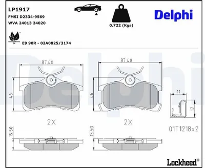 Produktbild von DELPHI Bremsbeläge Satz Hinten Bremsklötze für TOYOTA COROLLA Liftback (E11) LP1917