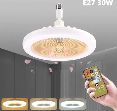 Obrázok produktu pre 30W stropný ventilátor s osvetlením a diaľkovým ovládaním, mini LED stropné svetlo s ventilátorom, jas a farba 3 režimy stmievania, spálňa kuchyňa jedáleň lampa, žltá