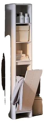 Image de Armoire de salle de bain, étagères réglables, rangement pour panier à linge, BLANC