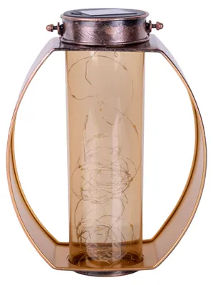 Produktbild von LED Solarleuchte "FAIRYLIGHT" H: 26cm gold/messing, Lampe für den Außenbereich im Modern-Style, aus Metall und Glas in gold, 19,5 x 12,5 x 26 cm, mit Diode – mit Schiebeschalter – Dämmerungssensor