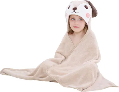 Produktbild von Premium Kapuzenhandtücher für Kinder, Babyhandtücher 70x120cm, Strand- oder Badetuch, Welpendesign, Khaki