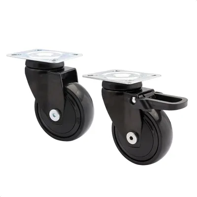 Produktbild von WAGNER Design 3C - Lenkrollen soft 2tlg. Set - Ø 75 mm, schwarz, 1 mit Bremse, Kugellager, Tragkraft je 75 kg - 02227702
