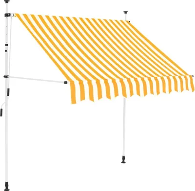 Produktbild von Markise manuell, einziehbar mit Handkurbel, Polyester mit PolyurethanBeschichtung, wasserabweisend, UV-beständig, 200 cm Breite, orange-weiß gestreift