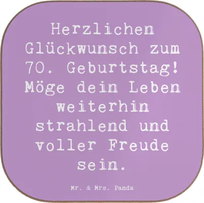 Produktbild von Mr. & Mrs. Panda Untersetzer für Gläser Spruch 70. Geburtstag Glückwünsche - Lavendeltraum - Geschenk, liebevoll handgefertigt, gläseruntersetzer, Meilenstein, Tassen