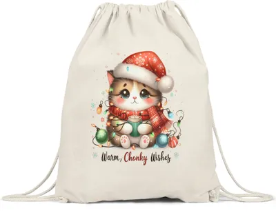 Produktbild von Warm Chonky Wishes Lustiges Katzenmotiv Turnbeutel Geschenkidee witziges Design Weihnachten