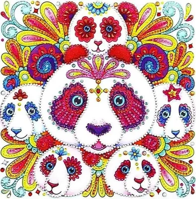 Produktbild von Diamantstickerei Bunte Pandas 30x30 cm