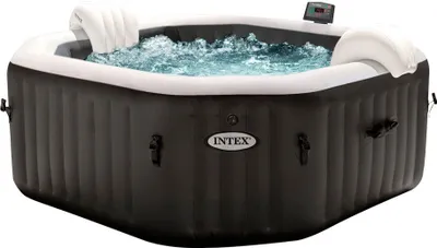 Productafbeelding van Intex 28458EX, 795 liter, geschikt voor 4 personen, met bubbel- en jetsmassage, gemaakt van polyvinylchloride (PVC), zwart, minimale temperatuur 10 °C