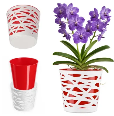 Produktbild von KADAX Blumentopf "Rusio", runder Übertopf, Pflanztopf aus Kunststoff, Blumenübertopf, 17 cm, Rot
