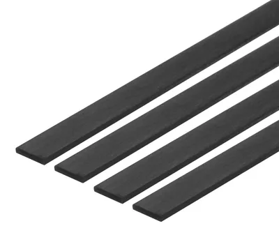 Kohlefaserstäbe 4 Stk., 200 x 1 x 5 mm, flach, schwarz