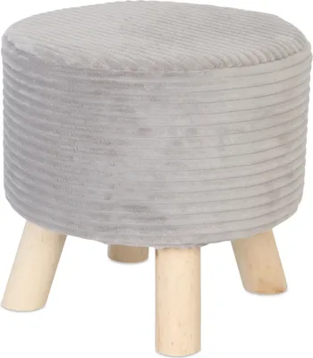 Immagine prodotto di Relaxdays Pouf in velluto a coste, gambe in legno, imbottito, A x P: 30 x 30 cm, rotondo, pouf da seduta, poggiapiedi, soggiorno, grigio chiaro/naturale
