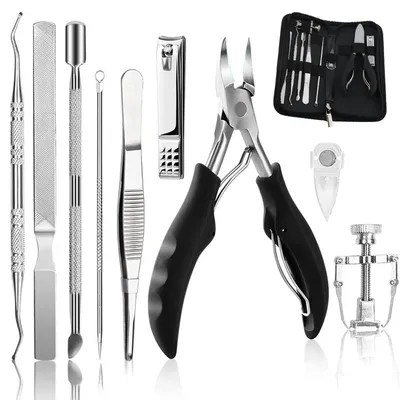 Produktbild von Verbessertes 10-teiliges Set mit Werkzeugen zur Behandlung eingewachsener Zehennägel, Fußpflegeinstrumenten, Korrekturzange für eingewachsene Zehennägel, Nagelfeile und Pediküre-Werkzeug