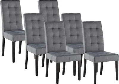 Produktbild von 6er Set VILLOSA Stühle - Grauer Stoff + Dunkle Holzbeine