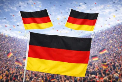 Produktbild von Deutschland Fan Set- 3 Teile Fußball EM WM Autofahnen Flagge Germany Fanartikel Fanmeile
