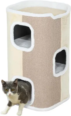 Imagen del producto de Arenero de 74 cm de altura, de tres niveles, para gatos pequeños, color beige y blanco