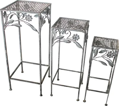 Produktbild von Blumenhocker Set 3tlg. 50,60,70cm antik grau Metallhocker Pflanzenhocker Hocker