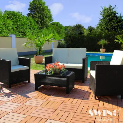 Produktbild von Rattan Lounge Sitzgruppe für 4 Personen Sitzgarnitur Gartenmöbel Set Polyrattan Sofa Garnitur Miami - schwarz