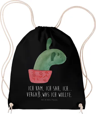 Produktbild von Mr. & Mrs. Panda Jutebeutel Kaktus Mama - Schwarz - Geschenk, Büro, Turnbeutel, Stoffbeutel, Kakteen, Drawstring Bag, wander rucksack, beutel, Ärger, Motivation, Quote