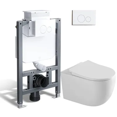 A toilet installation kit including a wall-hung toilet, a concealed cistern with mounting frame, and a flush plate.