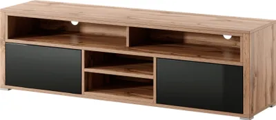 Produktbild von 4ALLHOME TV-Schrank Kami 137 cm, TV-Lowboard, TV-Möbel, TV-Lowboard, Fronten Hochglanz, Wotan + Schwarz