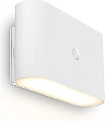 Image de Briloner CHET Applique LED sans branchement électrique et sans perçage, batterie, détecteur de mouvement, lumière blanche chaude, pastille adhésive, blanc, 16 x 9,5 x 6,5 cm