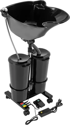 Produktbild von Mobil Friseur Waschbecken, Höhenverstellbar Waschplatz Kopfwaschbecken, Friseurbecken mit Pumpe & Wassertank & Brause (Schwarz)