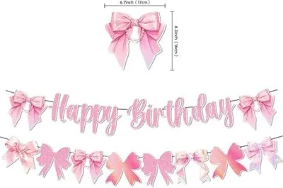 Zdjęcie produktu dla Baner urodzinowy różowy z kokardkami girlanda happy birthday
