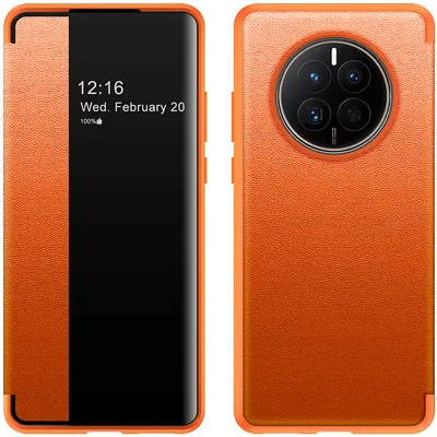 Obrázek produktu pro Pouzdro pro Huawei Mate 50 tenkéPolyuretankožené klopové pouzdro s okénkem pro zobrazení Pomerančový