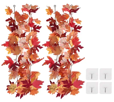 Künstliche Herbstgirlande, 2er-Set, Ahornblätter, rot/schwarz, 175 cm