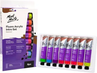 Zdjęcie produktu dla Zestaw farb akrylowych – kolory neonowe – idealny do kreatywnych projektów – 8 sztuk – 18 ml w tubce