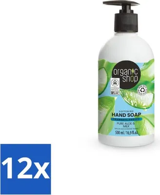 Immagine prodotto di Organic Shop - Sapone per le mani all'aloe e al latte - Lenitivo e idratante - 500 ml - Confezione risparmio - 12 barrette