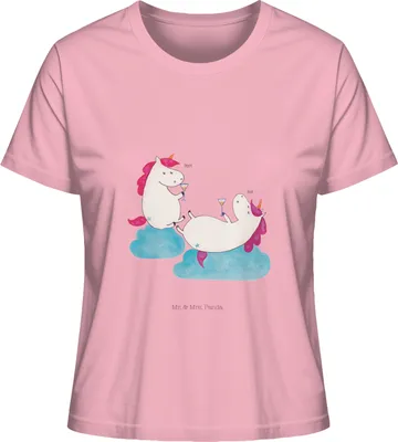 Produktbild von Mr. & Mrs. Panda Kurzarmshirt Damen Einhorn Sekt Größe S - Baumwolle Pink - Geschenk, T-Shirt Kurzarm, Unicorn, Oberteil, Shirt Mit Print, Baumwoll, Sommershirt, Einhörner