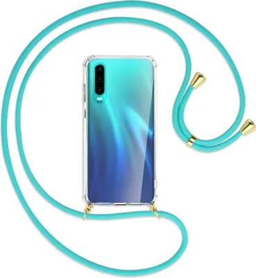 Produktbild von Handykette Backcover-Schutzhülle mit Band (Metall goldfarben) für Huawei P30 - türkis
