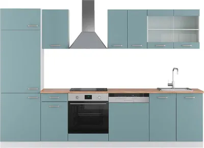 Produktbild von Küchenzeile Vicco R-Line Blau-Grau/Weiß 300 cm , AP Eiche, Model 42298