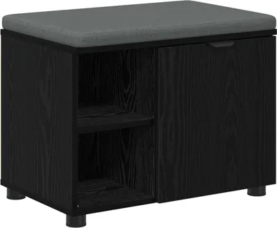 Obrázok produktu pre vidaXL Lavica do predsiene s vankúšom hladká čierna dubový vzhľad 60 x 38 x 46 cm